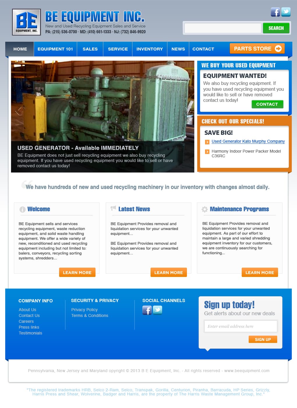 BE Equipment Web Design
